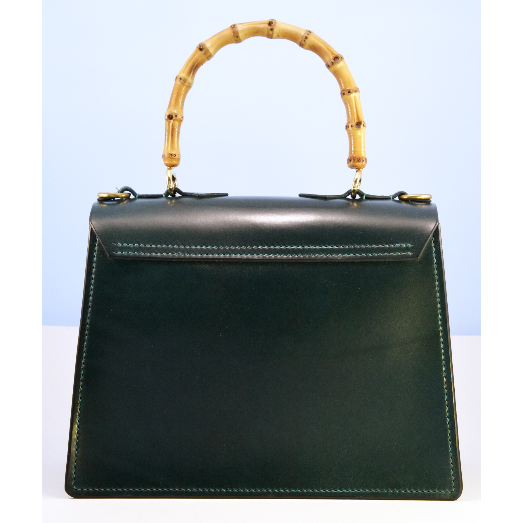 leather handbag with bamboo handle rear view