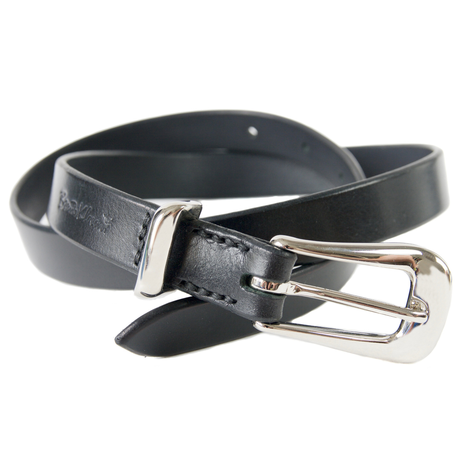 black leather belt with silver buckle