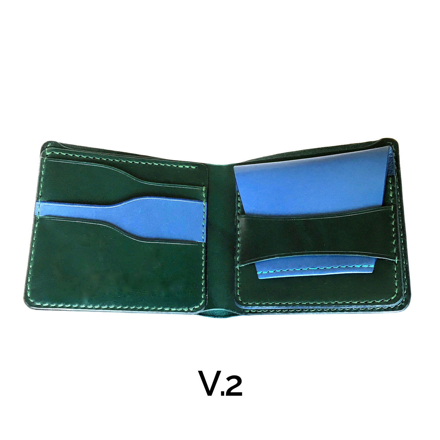 leather bifold wallet with coin pocket with tuck in strap