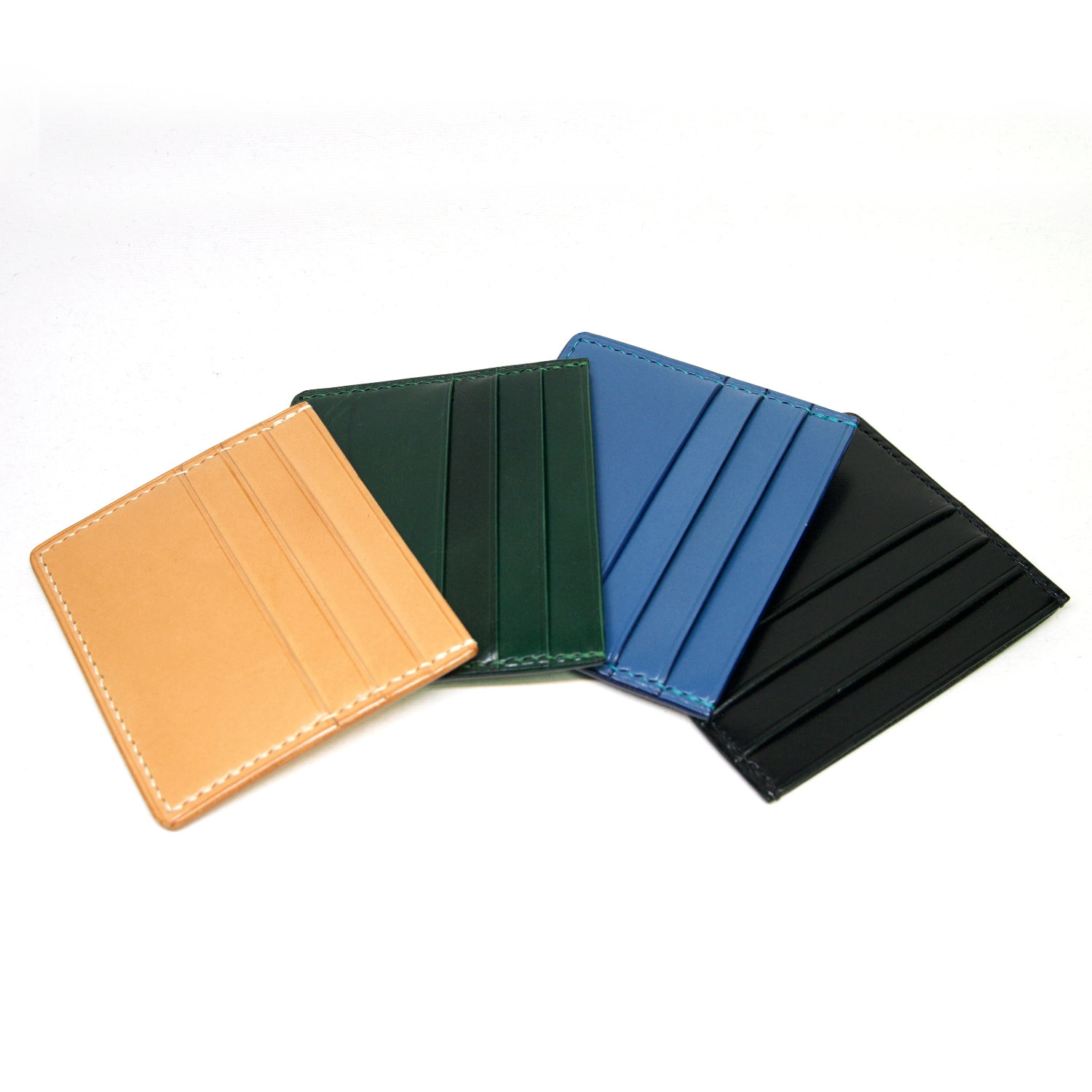 leather cardholders standing in a fan view