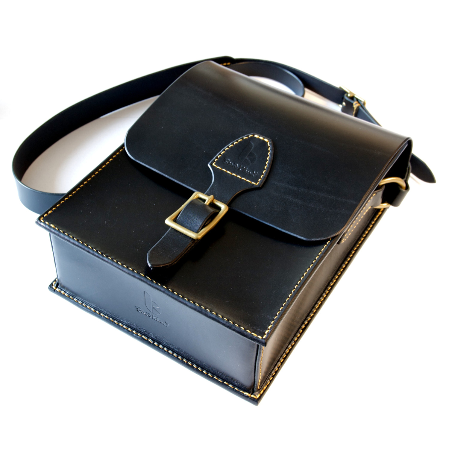 black leather messenger bag